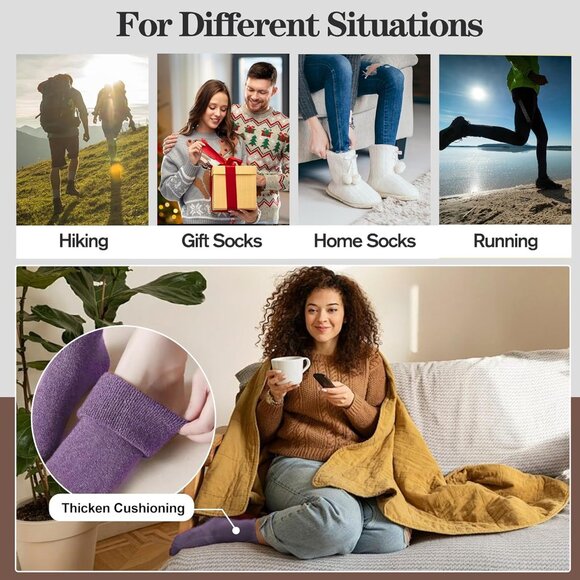 Women Merino Wool White Grey Sock 5 Pairs Warm Thick Crew Cozy Winter Boot Socks - Picture 6 of 6